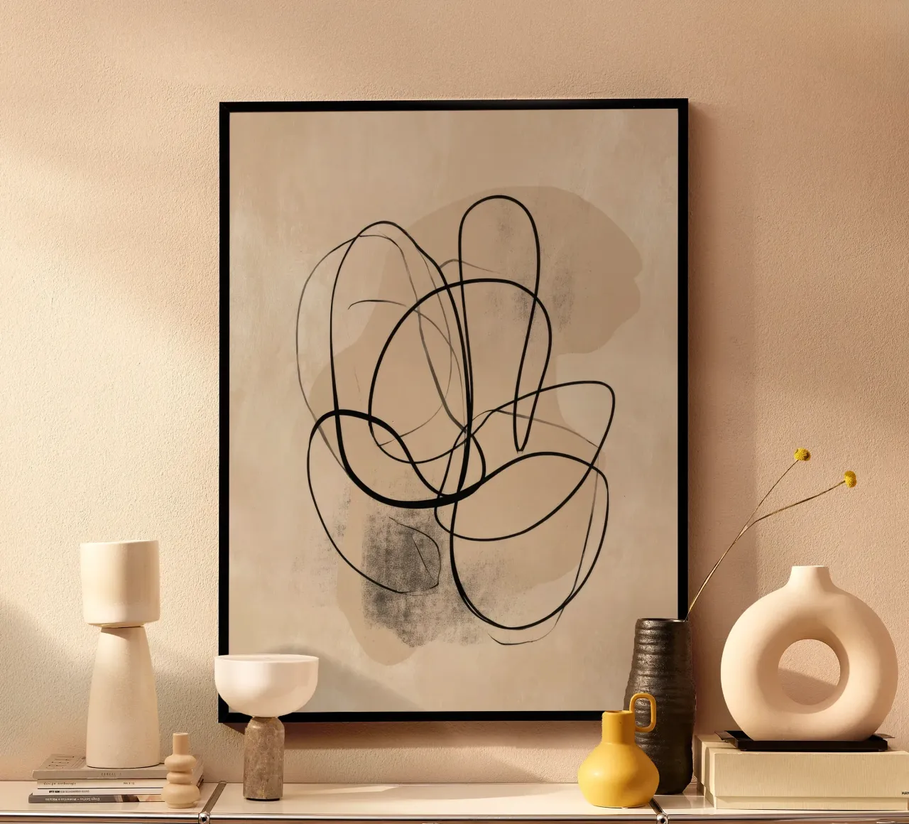 Abstract Minimal Line Art on Neutral Background poster by Artbyvo