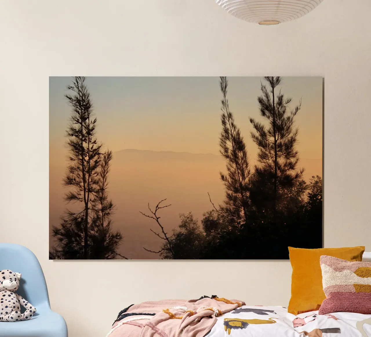 Tramonto e alberi poster con telaio in alluminio da LinaTravels