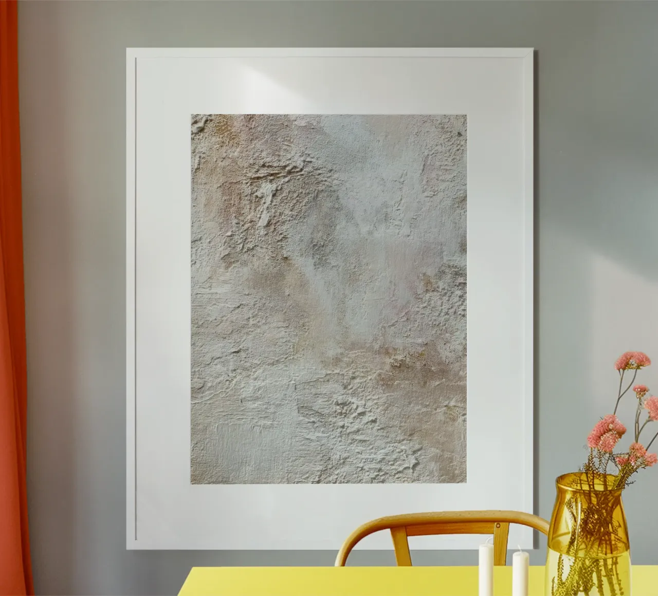 Peinture abstraite texturée neutre avec des tons de terre poster avec cadre en bois de Artbyvo