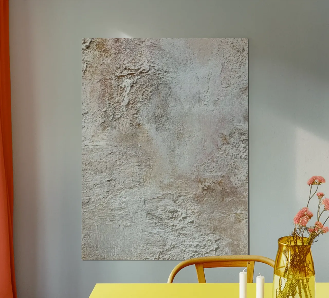 Peinture abstraite texturée neutre avec des tons de terre poster avec cadre en bois de Artbyvo