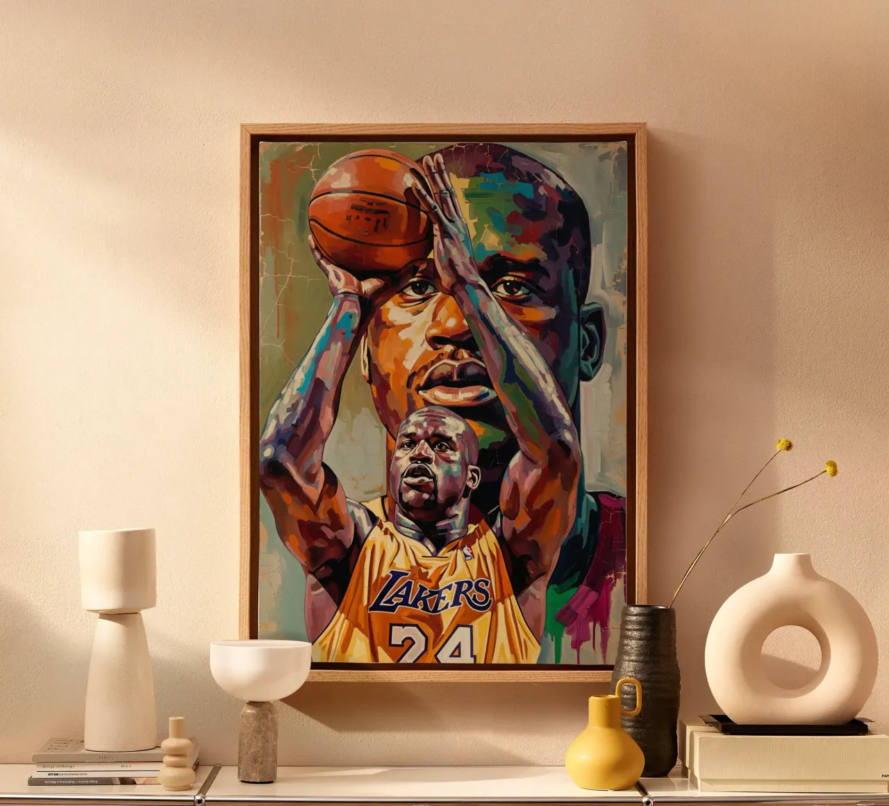 Shaquille O'Neal abstrakte Kunst Leinwand mit Schattenfugenrahmen von Lembayung art