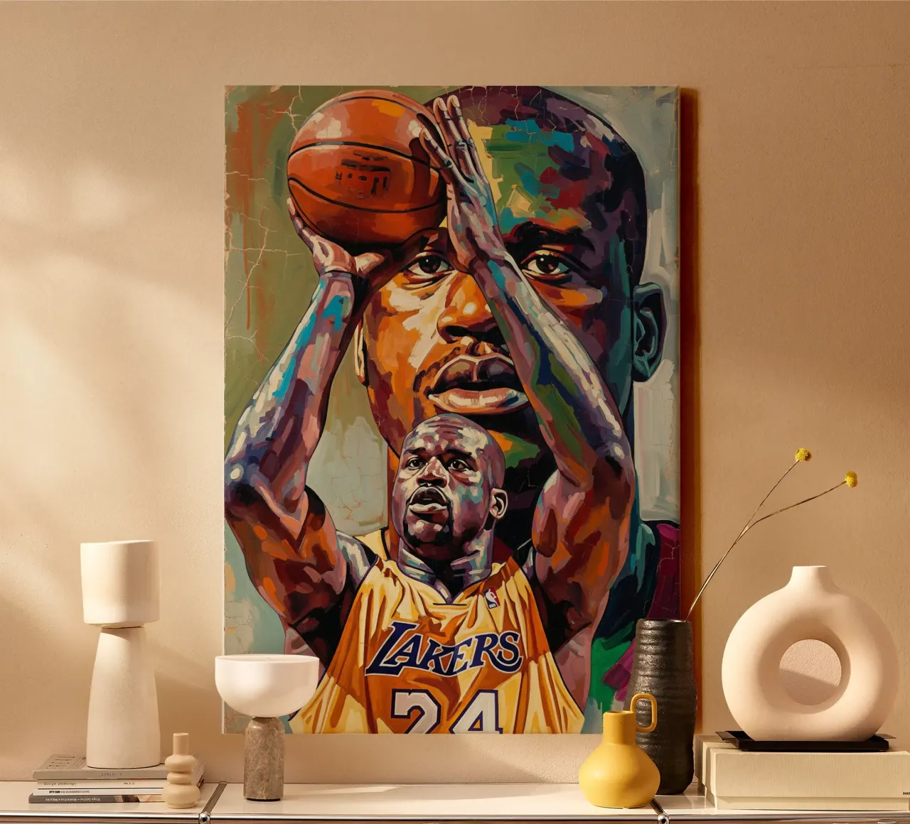 Shaquille O'Neal abstrakte Kunst Leinwand mit Schattenfugenrahmen von Lembayung art