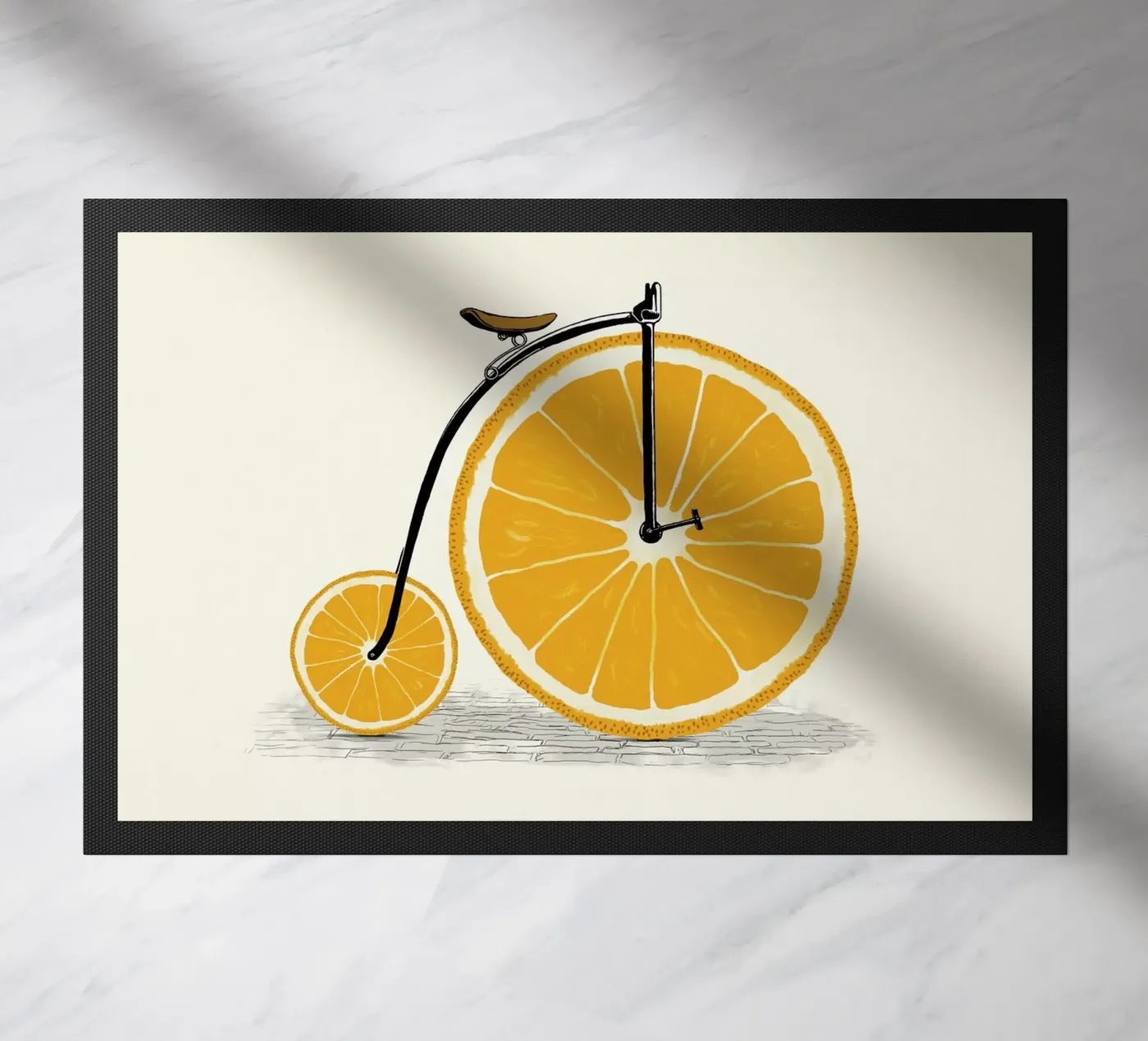 Orange Wheels Fußmatte von Florent Bodart