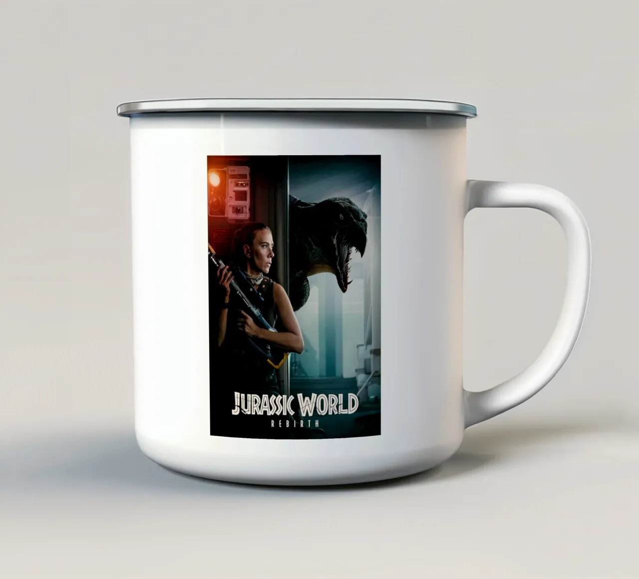 Jurassic World Rebirth tazza in smalto da Dumery Art