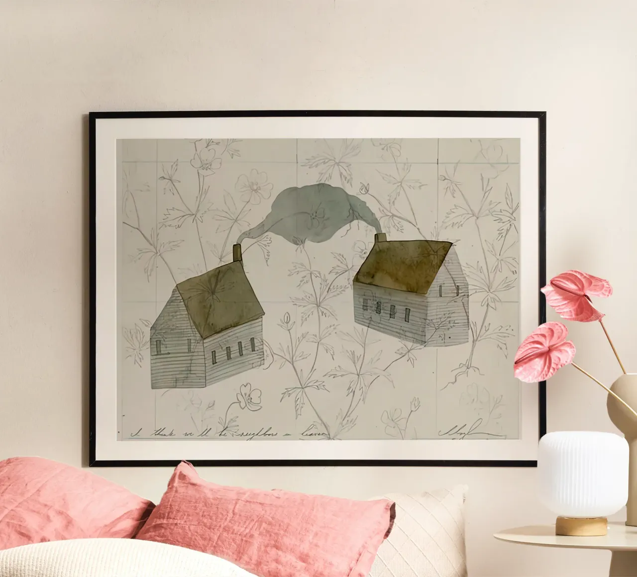 Penso che saremo vicini di casa in paradiso poster con telaio in legno da Zach shop