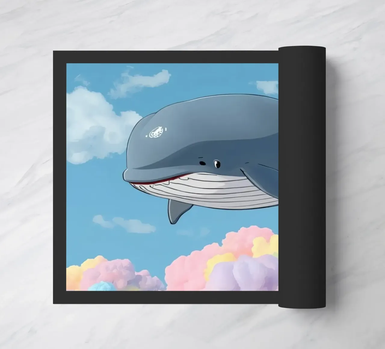 Balena grigia sopra nuvole multicolori zerbino da DesignDoodle