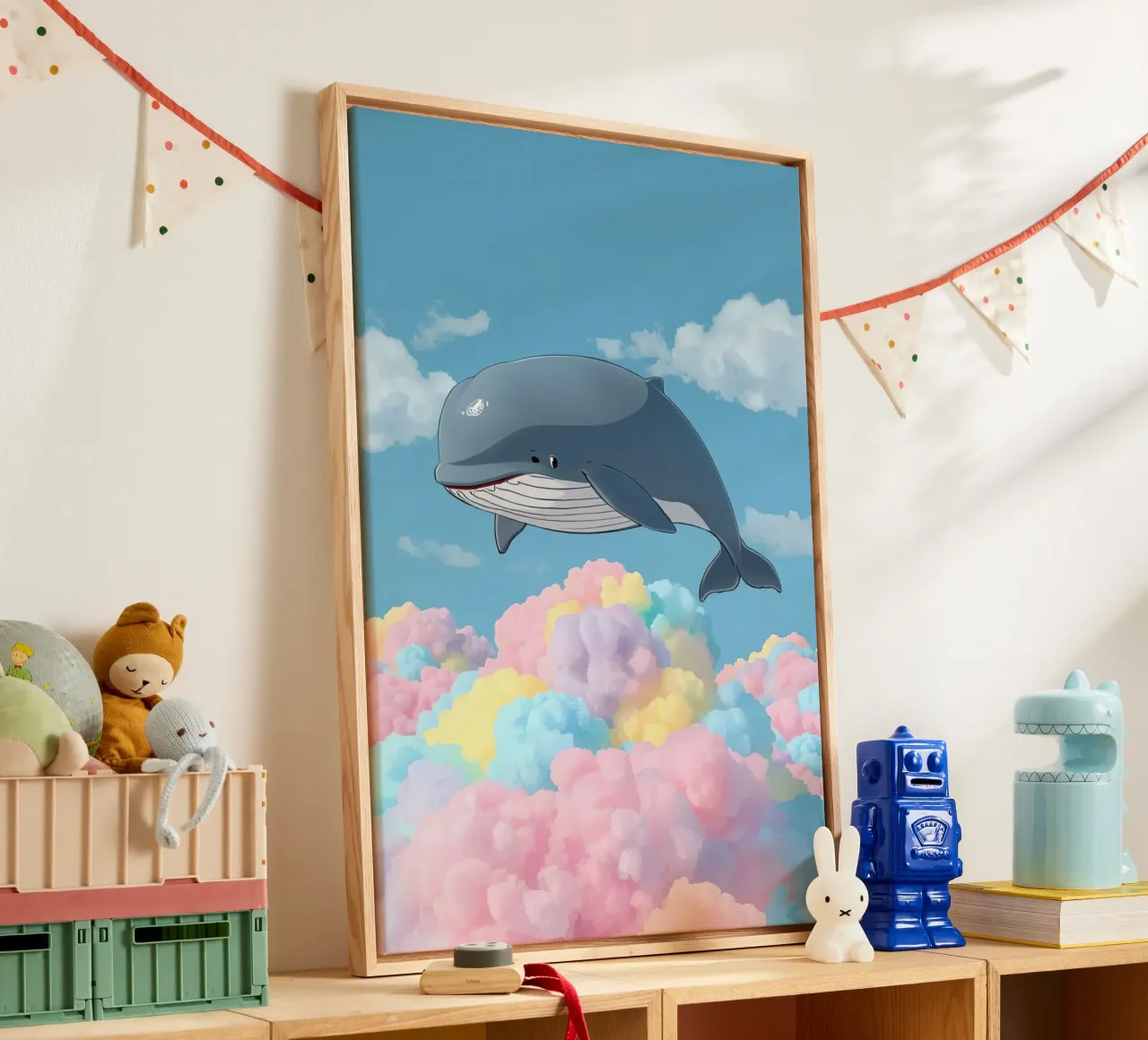 Gray Whale Over Multi-Colored Clouds canvas with Floater frame by DesignDoodle