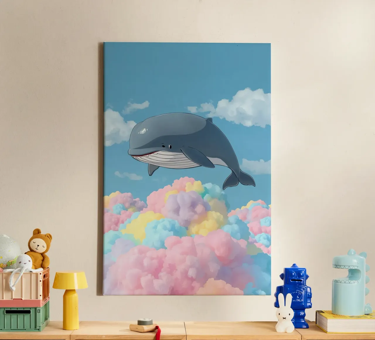 Gray Whale Over Multi-Colored Clouds canvas with Floater frame by DesignDoodle