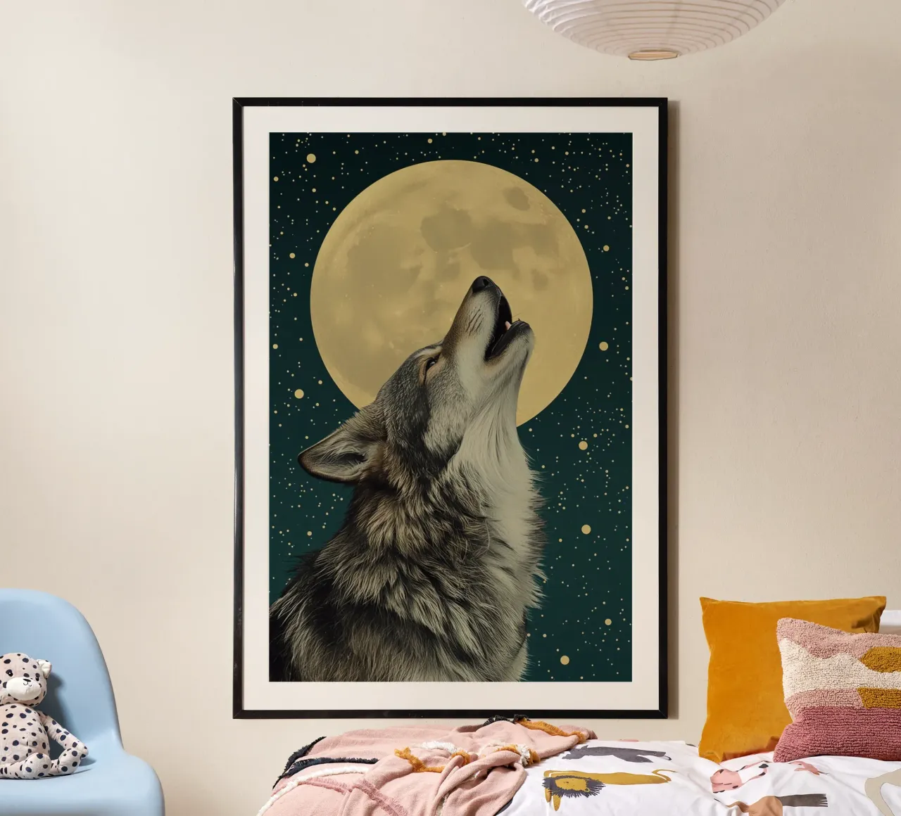 Howling Wolf in Front of Full Moon and Starry Sky poster by DesignDoodle