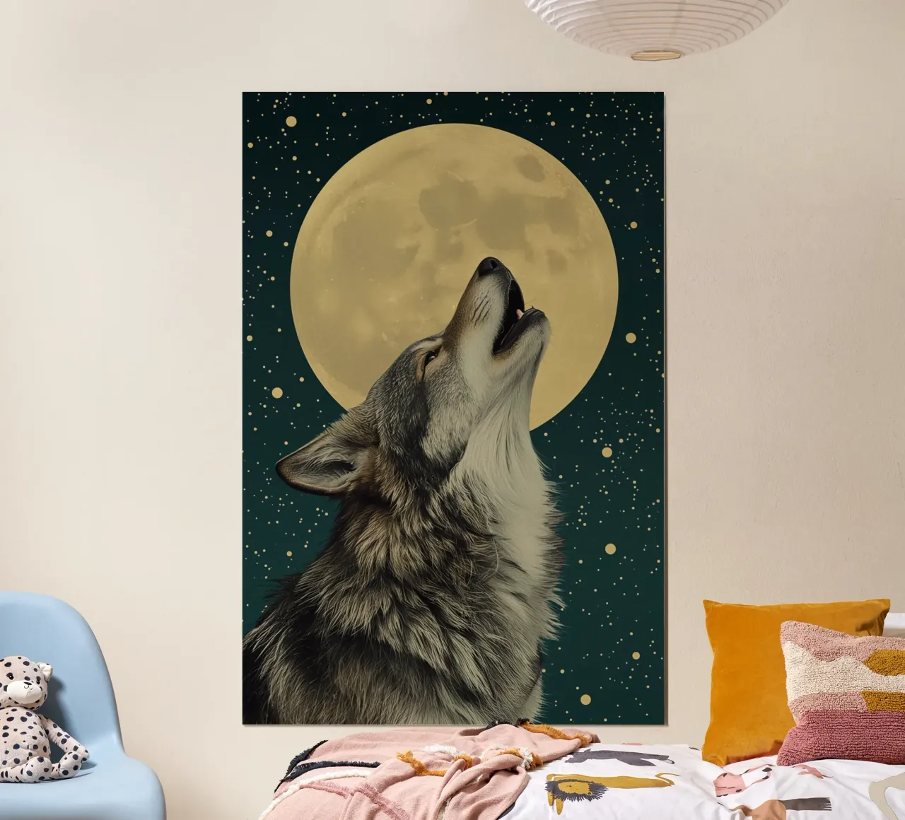 Howling Wolf in Front of Full Moon and Starry Sky poster by DesignDoodle