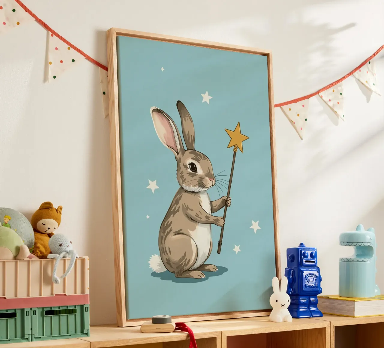 Wizard Rabbit with Star Wand canvas with Floater frame by DesignDoodle
