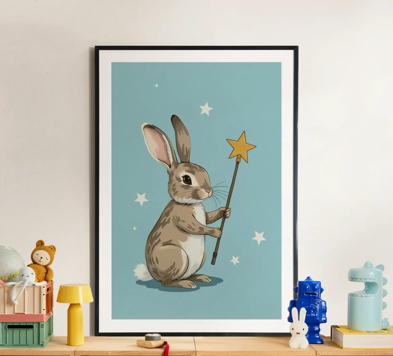 Coniglio mago con bacchetta a stella poster da DesignDoodle