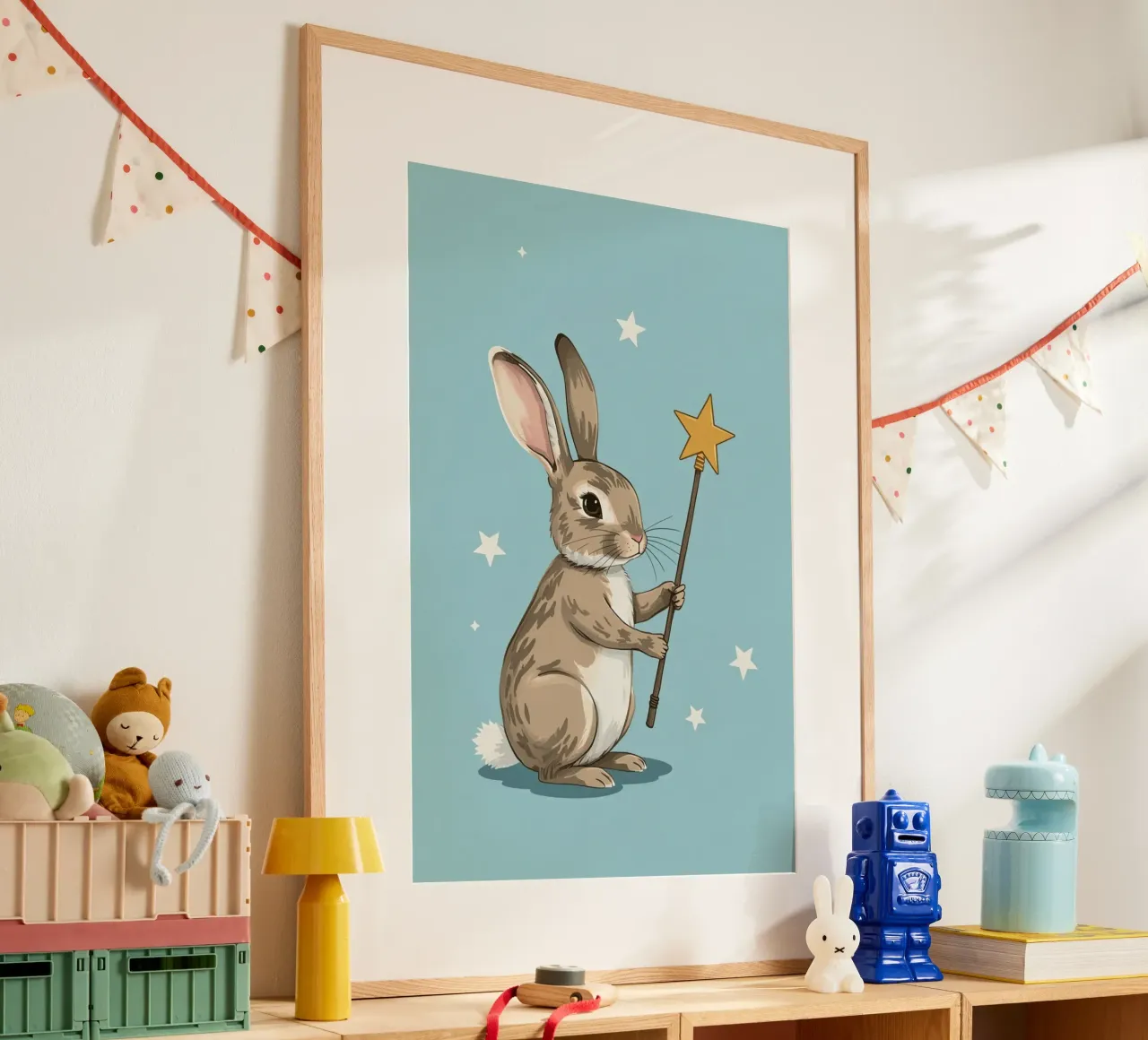 Coniglio mago con bacchetta a stella poster da DesignDoodle