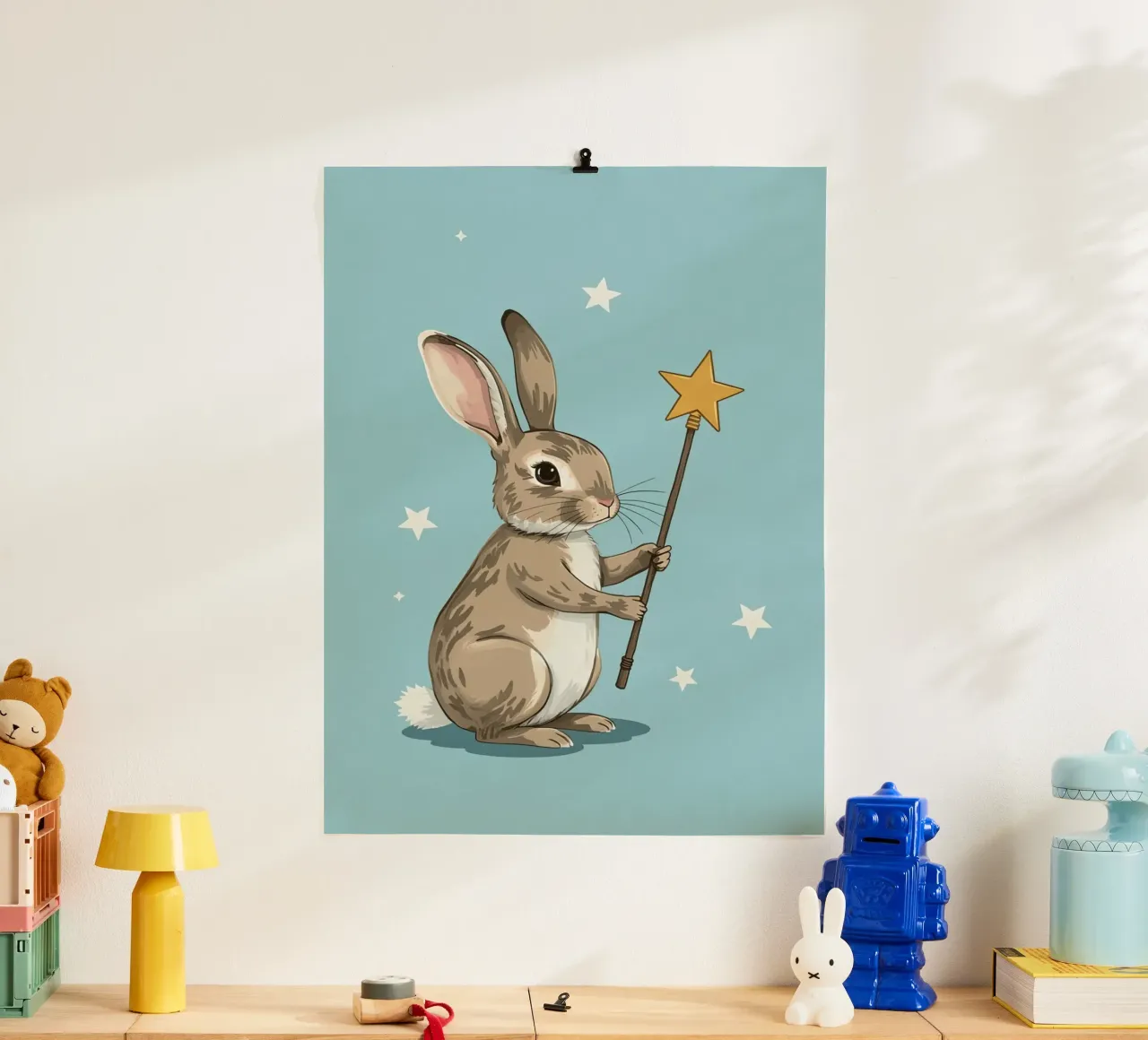 Coniglio mago con bacchetta a stella poster da DesignDoodle