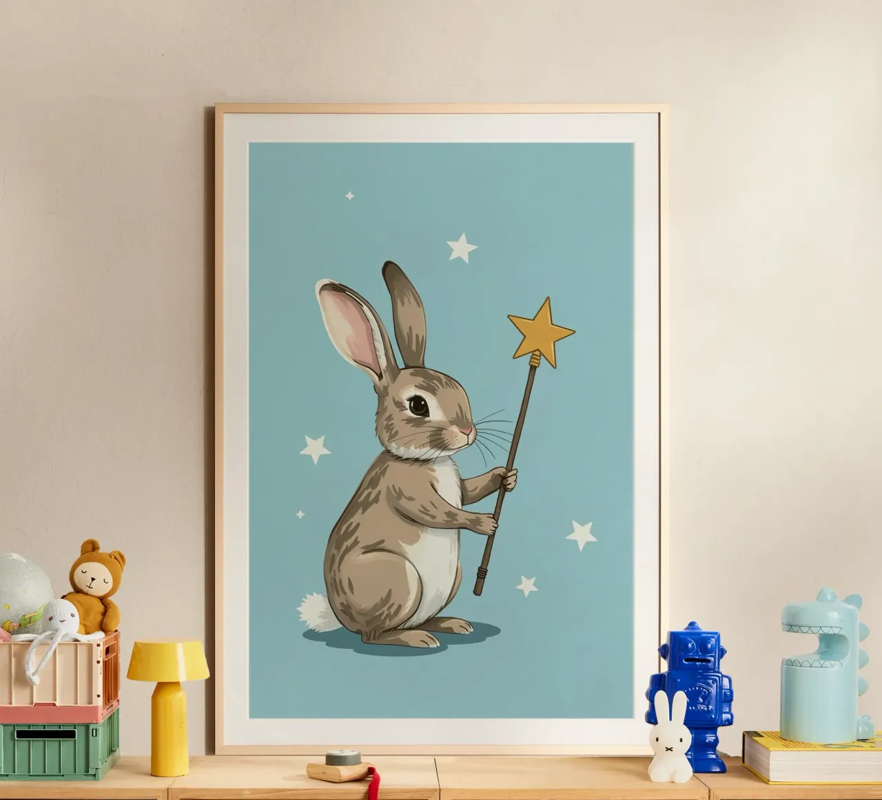 Coniglio mago con bacchetta a stella poster da DesignDoodle
