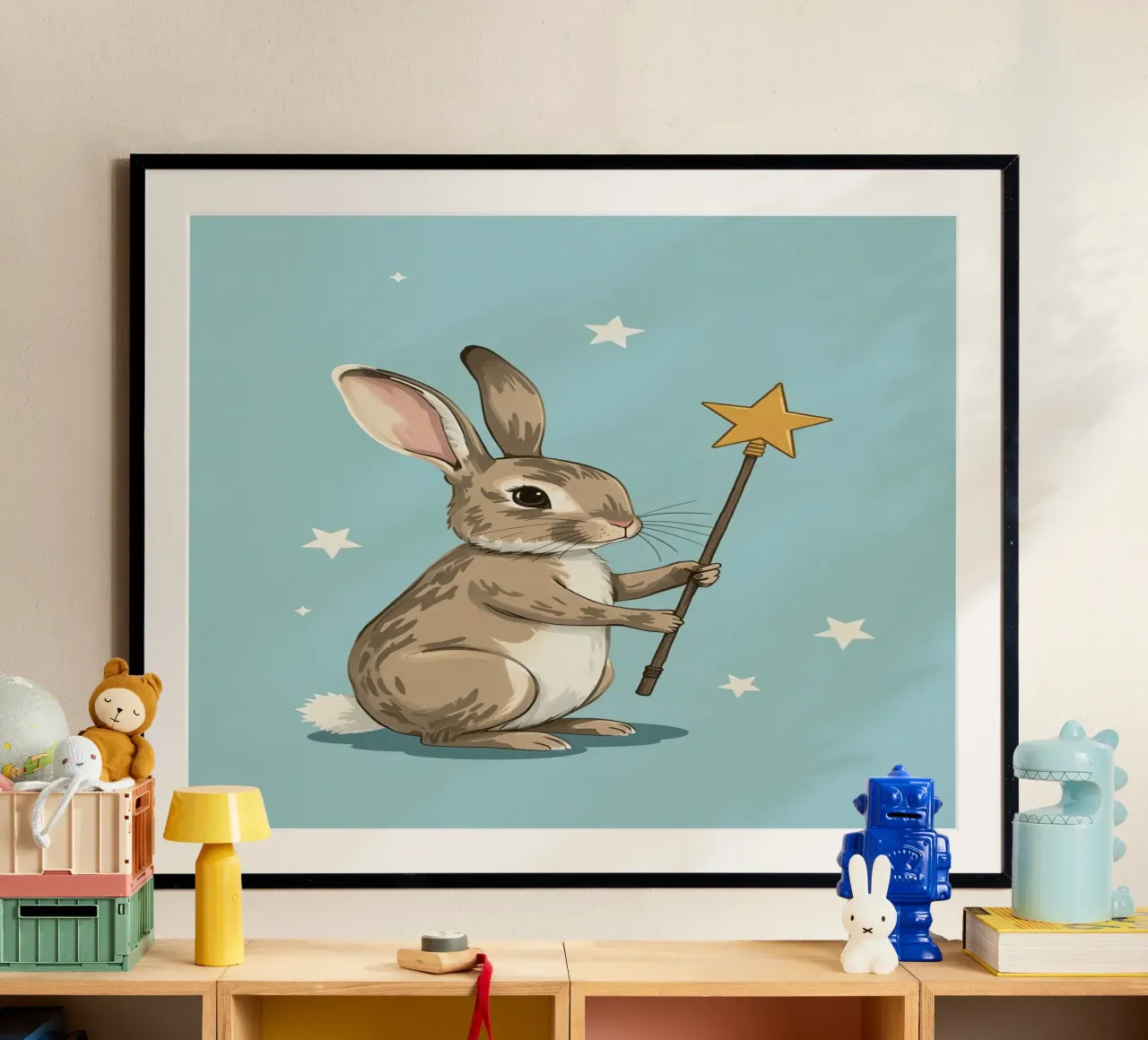 Coniglio mago con bacchetta a stella poster da DesignDoodle