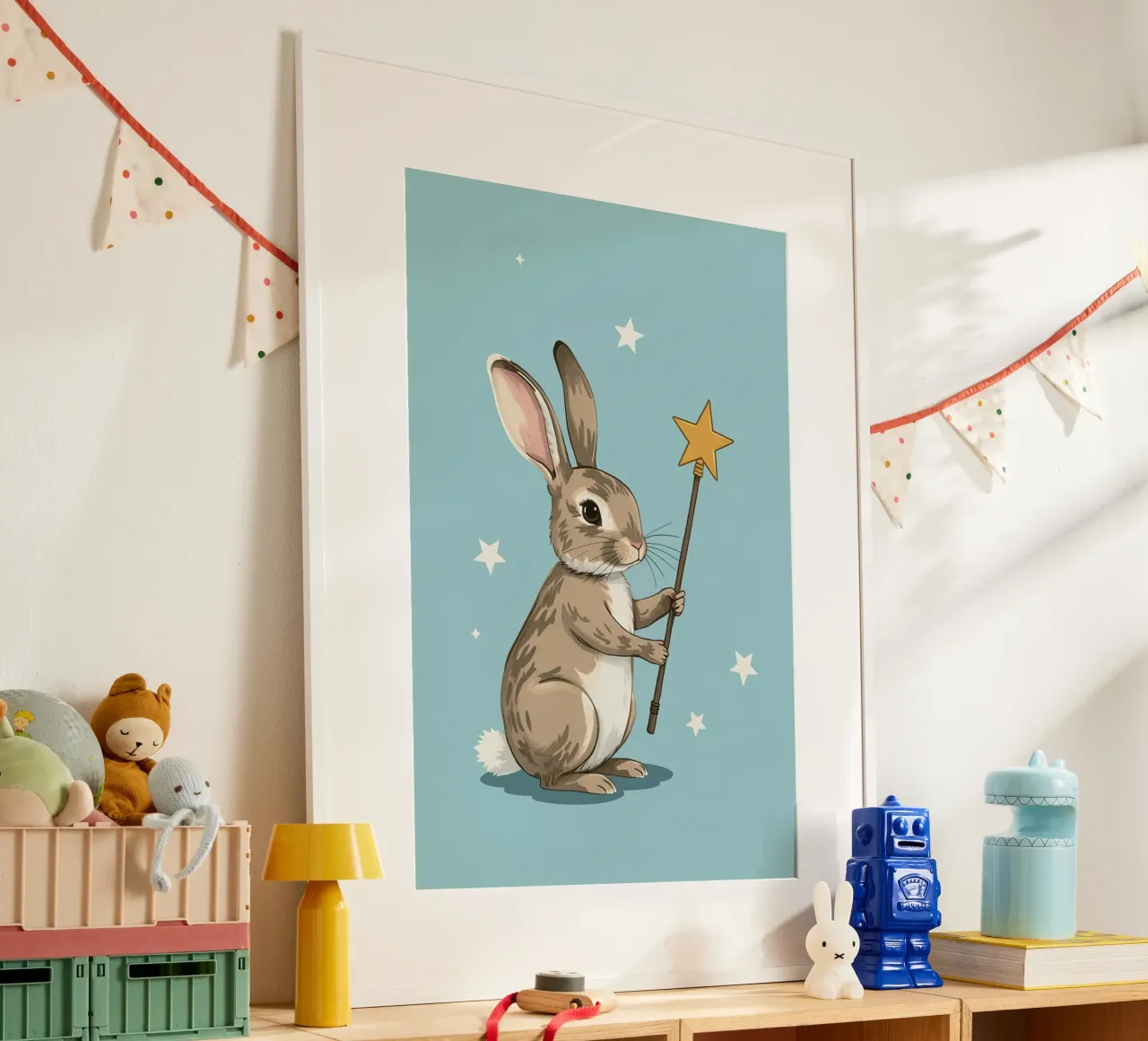 Coniglio mago con bacchetta a stella poster da DesignDoodle