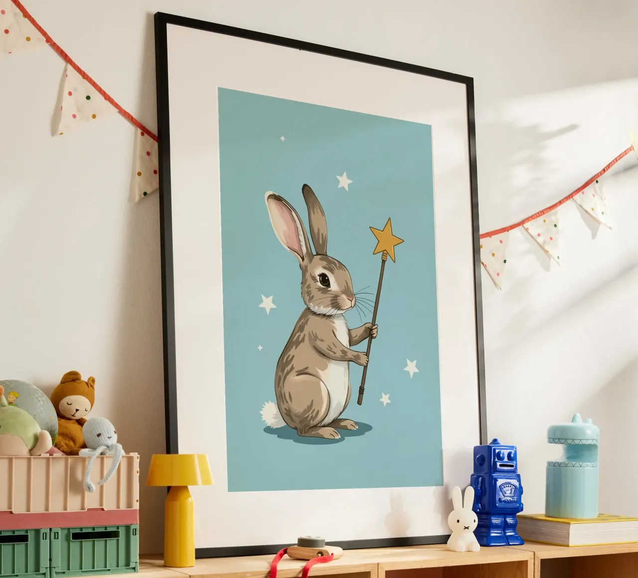 Coniglio mago con bacchetta a stella poster da DesignDoodle
