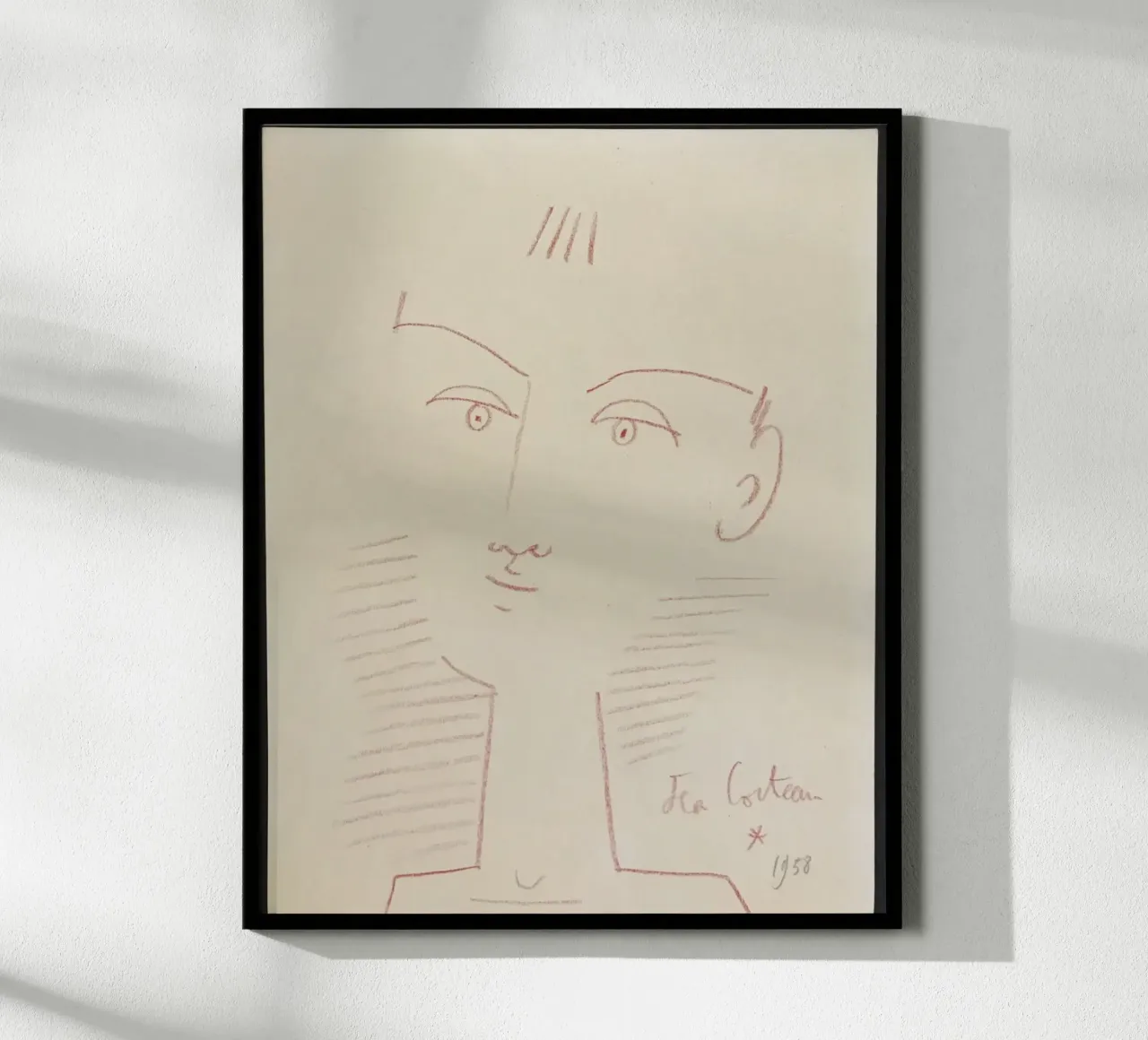 ritratto di ragazzo pastello rosso 1958 poster con telaio in legno da Collins Shop
