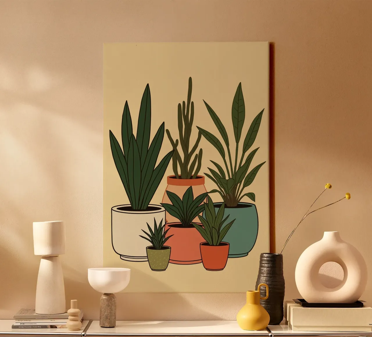Sei piante in vaso tela con Cornice a cassetta da DesignDoodle
