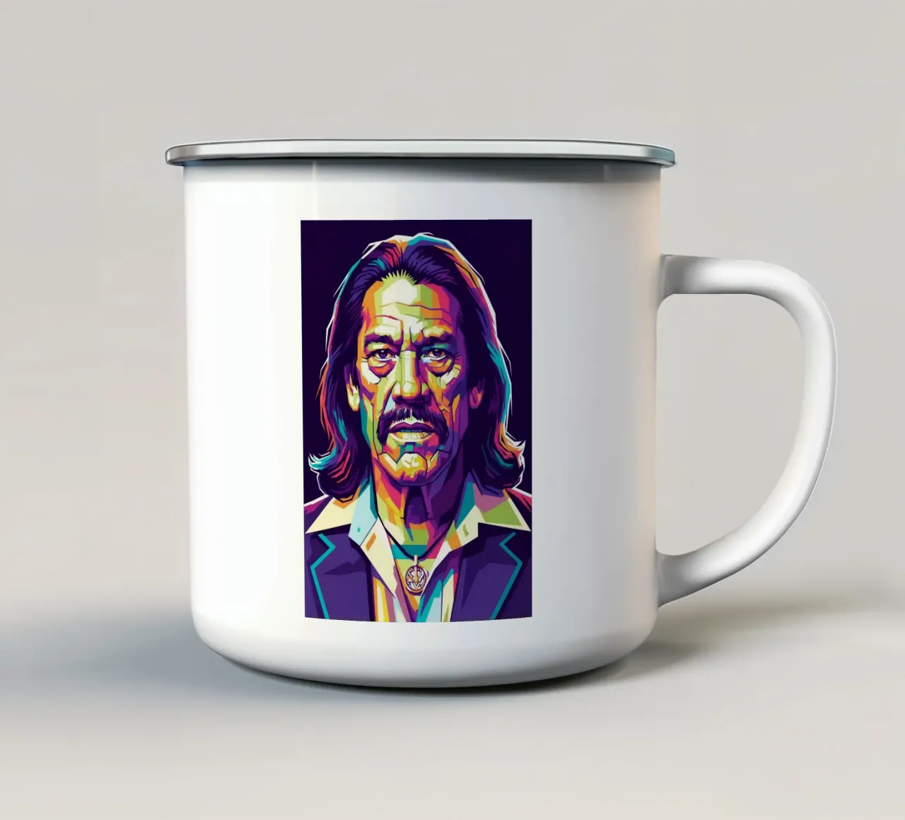 Ritratto pop art di Danny Trejo tazza in smalto da Hantamrata