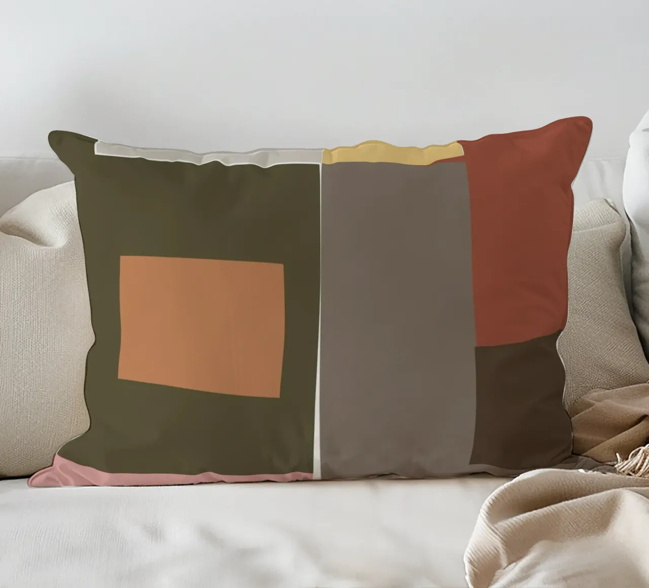 Mosaic Color Blocking | Olive & Tan cuscino da sabidussi