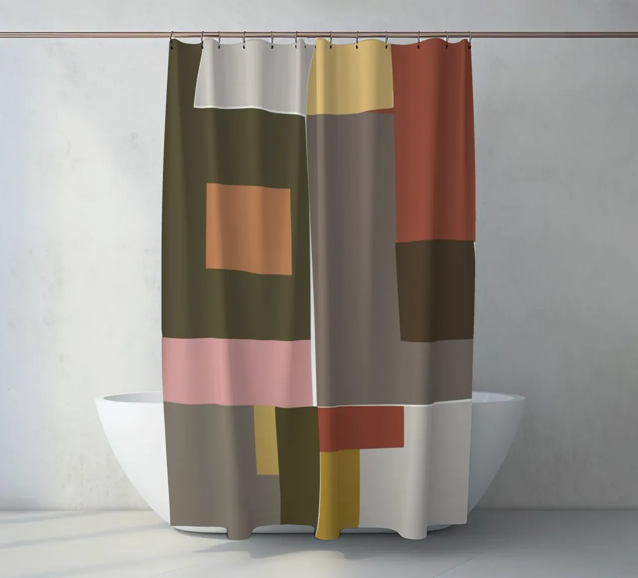 Mosaic Color Blocking | Olive & Tan tenda da doccia da sabidussi
