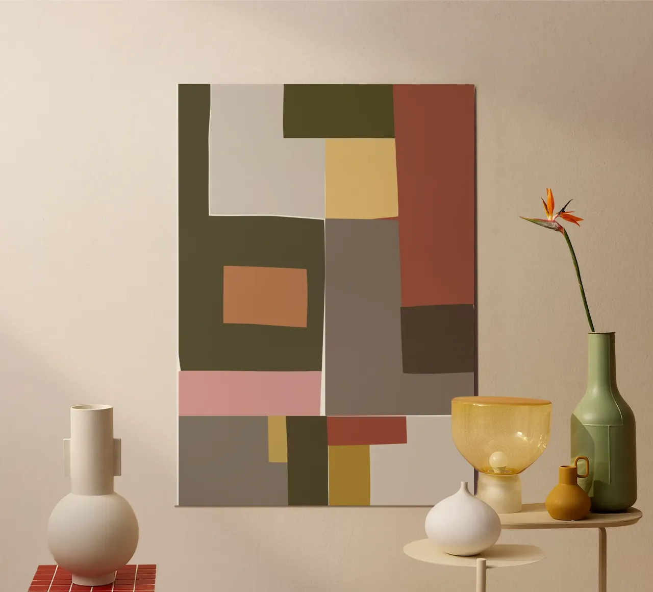 Mosaic Color Blocking | Olive & Tan poster da sabidussi