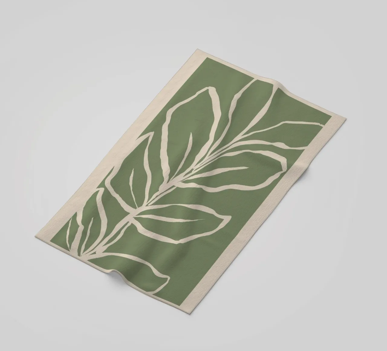 Feuille abstraite beige sur vert sauge serviette de plage de Melloi Art Print