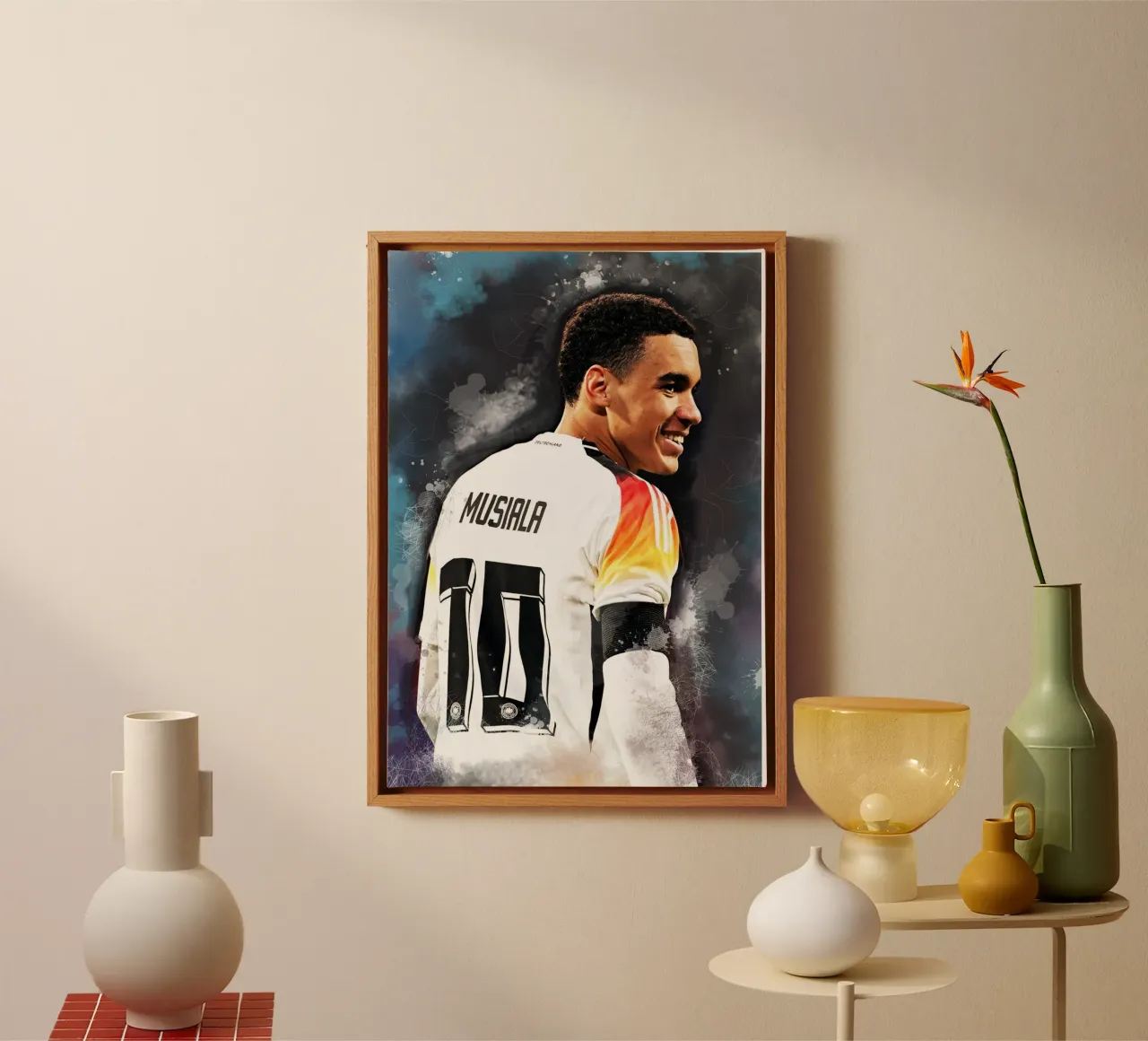 Jamal Musiala glimlach canvas met Baklijst van Lembayung art