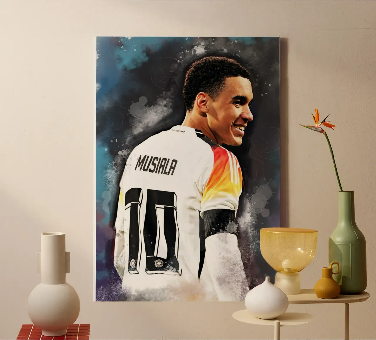 Jamal Musiala glimlach canvas met Baklijst van Lembayung art