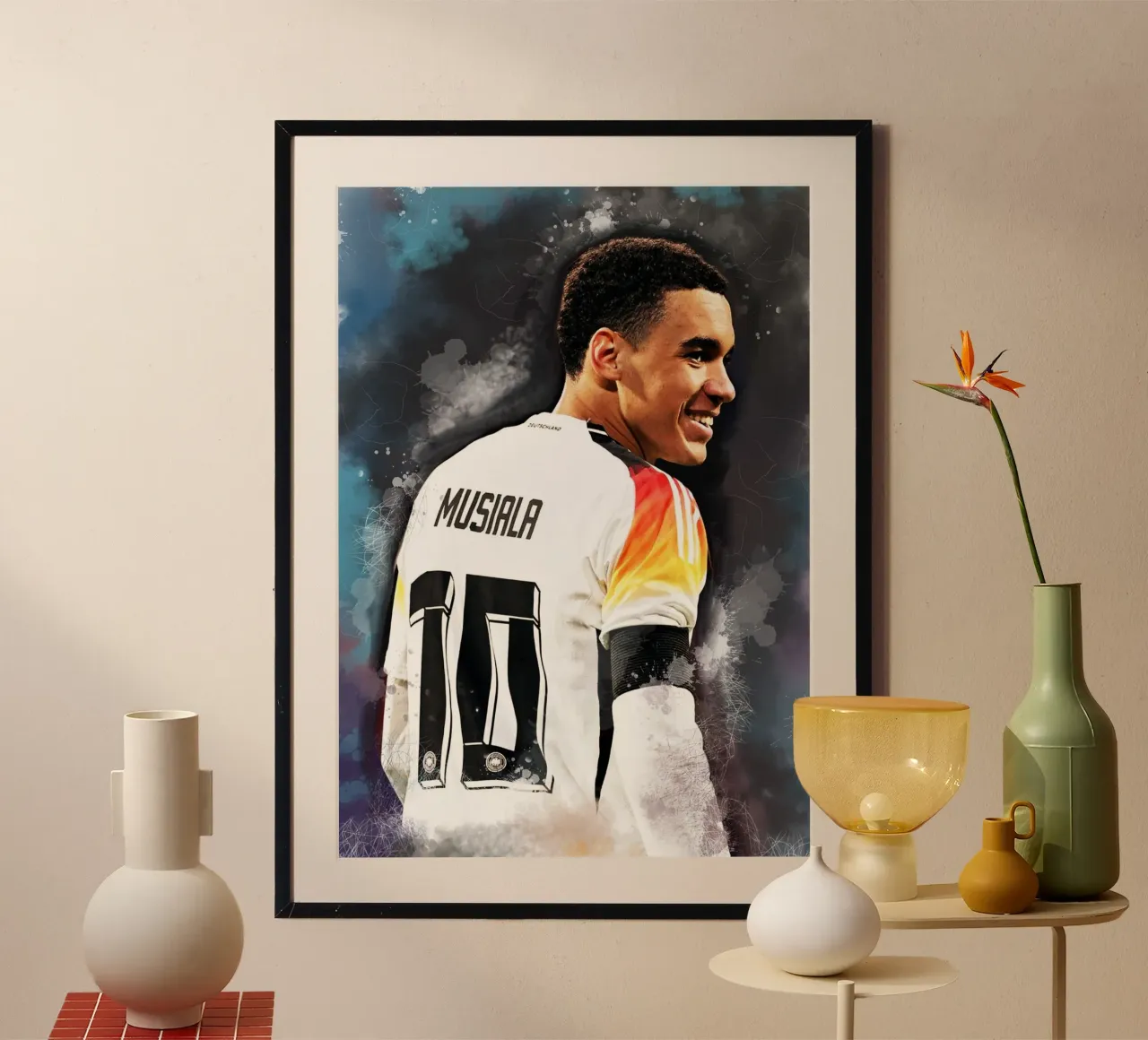 Jamal Musiala sorriso poster con telaio in legno da Lembayung art