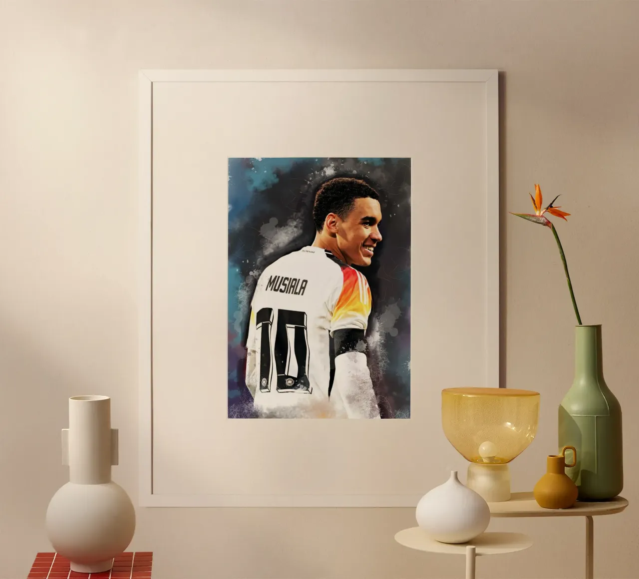 Jamal Musiala sorriso poster con telaio in legno da Lembayung art