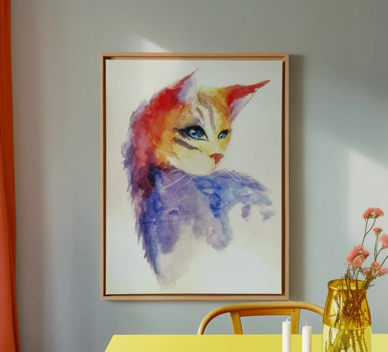 Ritratto di gatto ad acquerello tela con Cornice a cassetta da 🎨 Point and Art