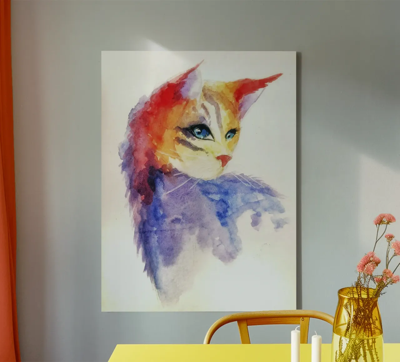 Ritratto di gatto ad acquerello tela con Cornice a cassetta da 🎨 Point and Art