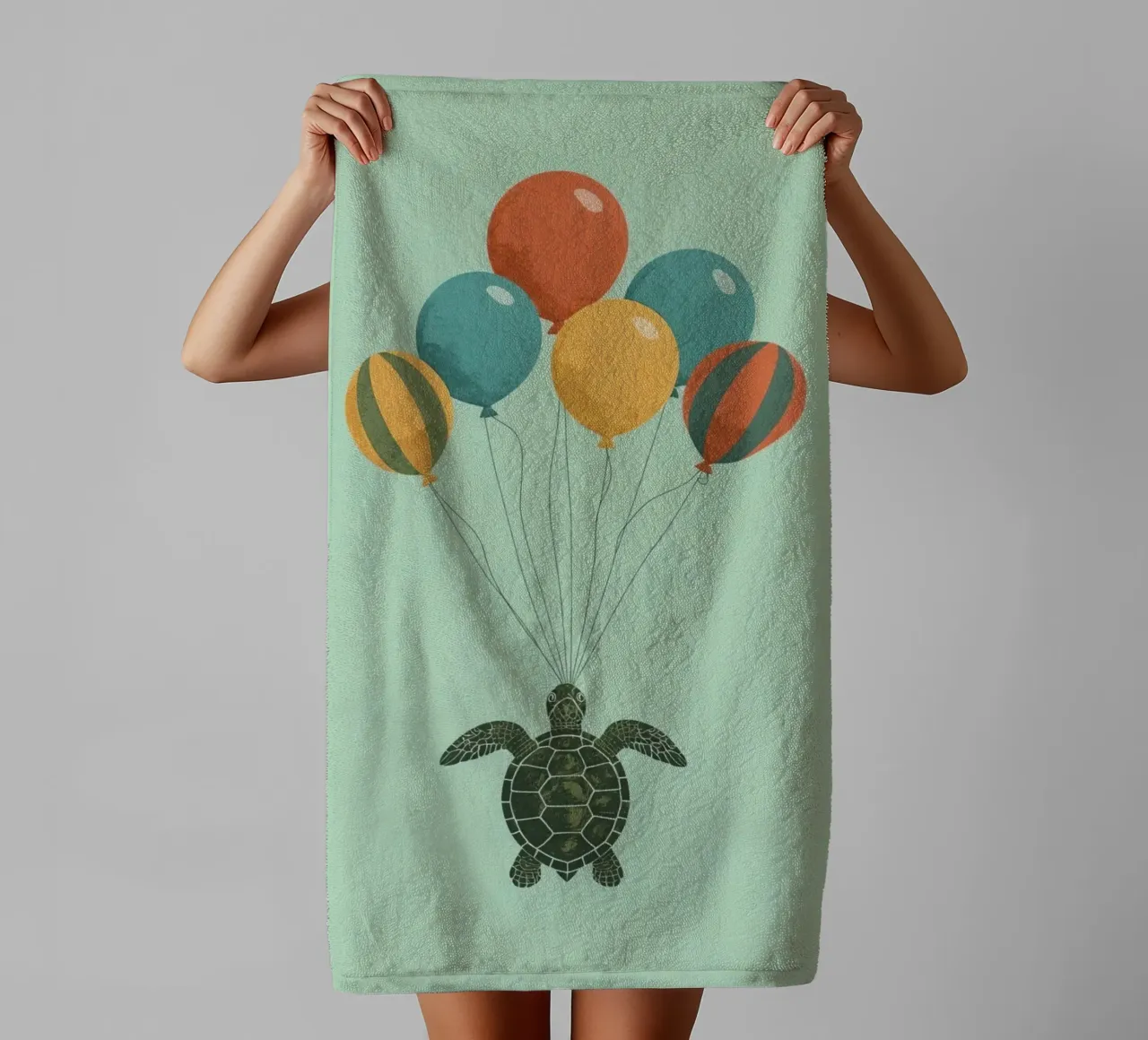 Turtle with Balloons towel by DesignDoodle