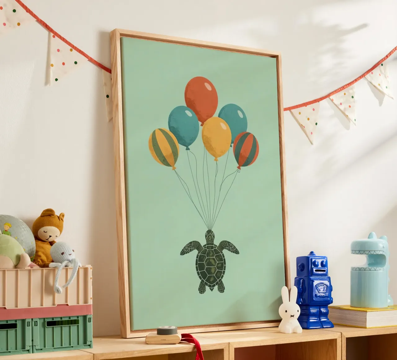 Turtle with Balloons canvas with Floater frame by DesignDoodle
