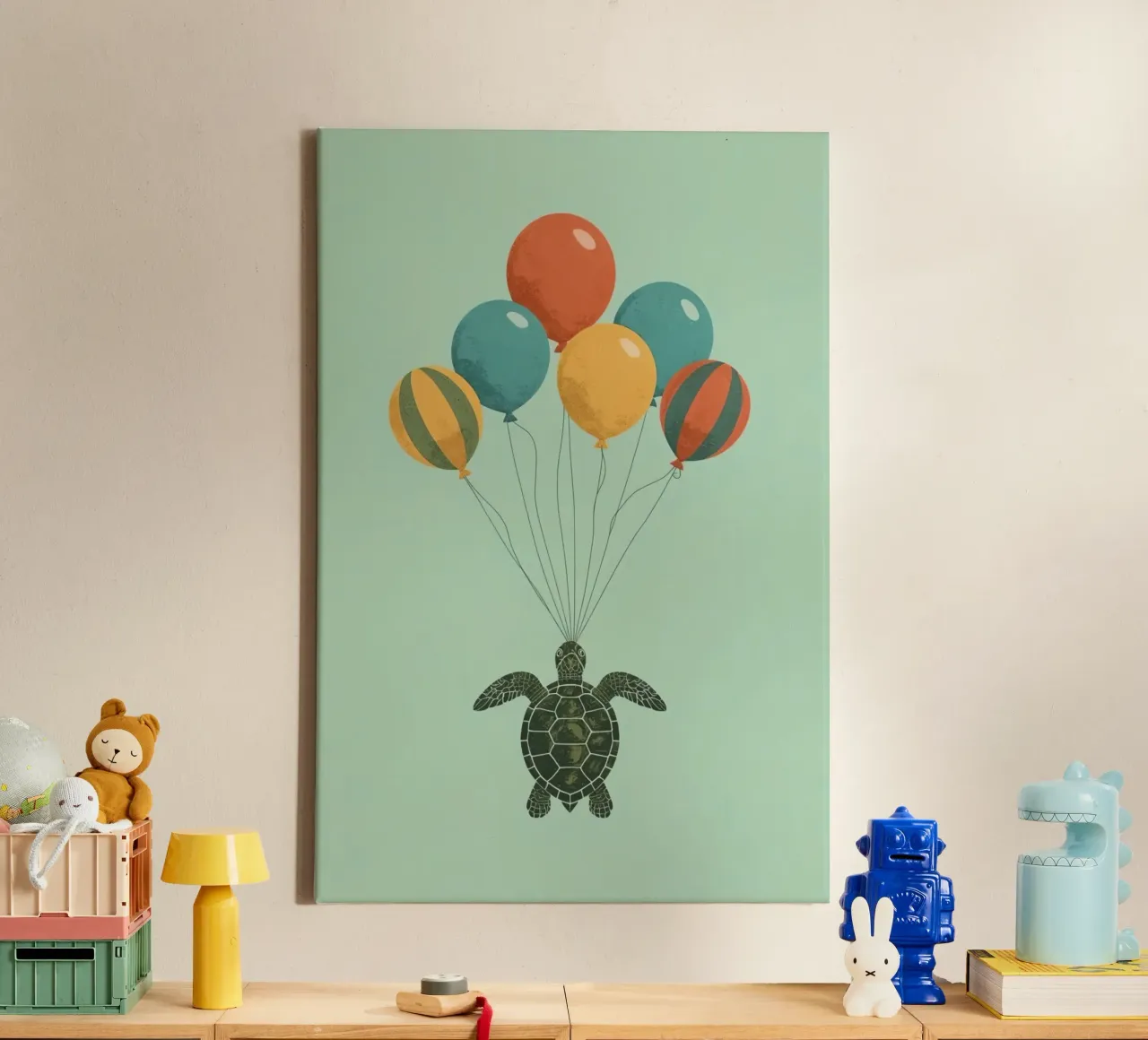 Turtle with Balloons canvas with Floater frame by DesignDoodle
