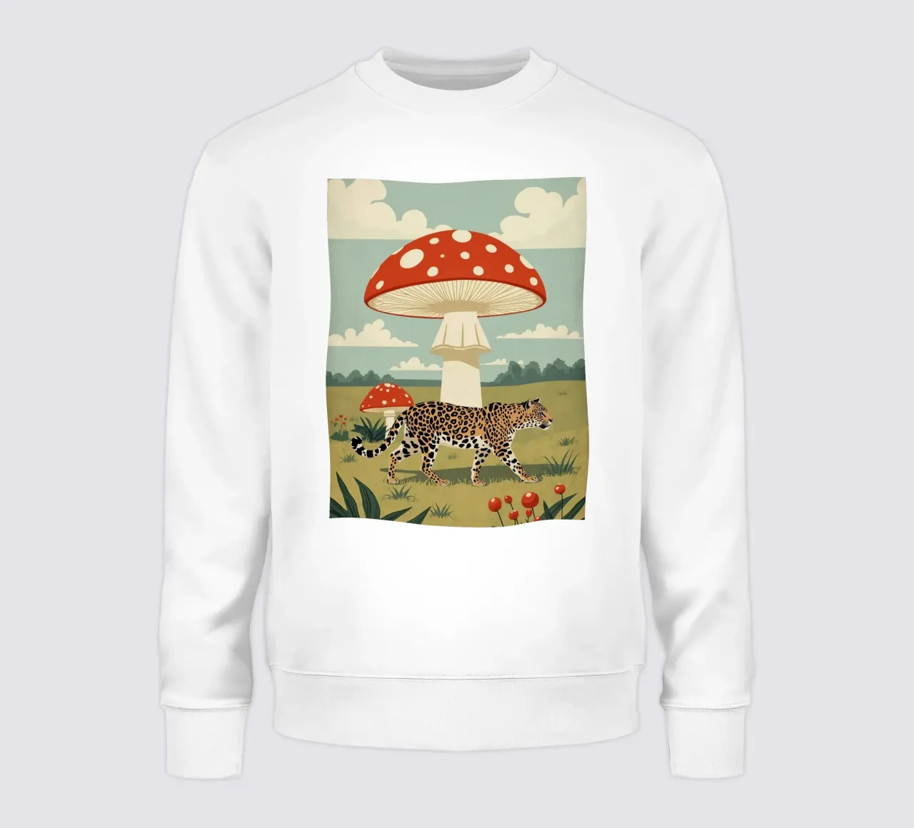 Giaguaro e funghi maculati in un campo felpa da DesignDoodle