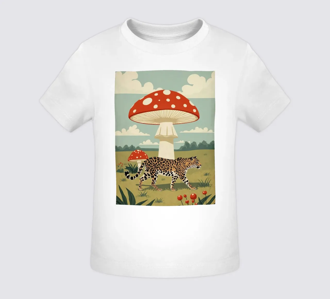 Giaguaro e funghi maculati in un campo maglietta neonato da DesignDoodle