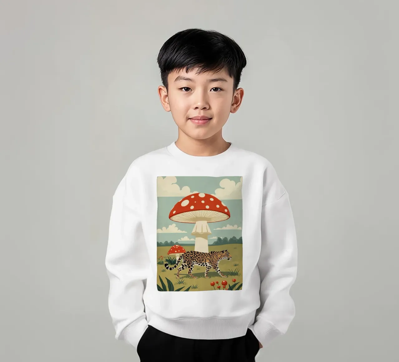 Giaguaro e funghi maculati in un campo felpa bambino da DesignDoodle
