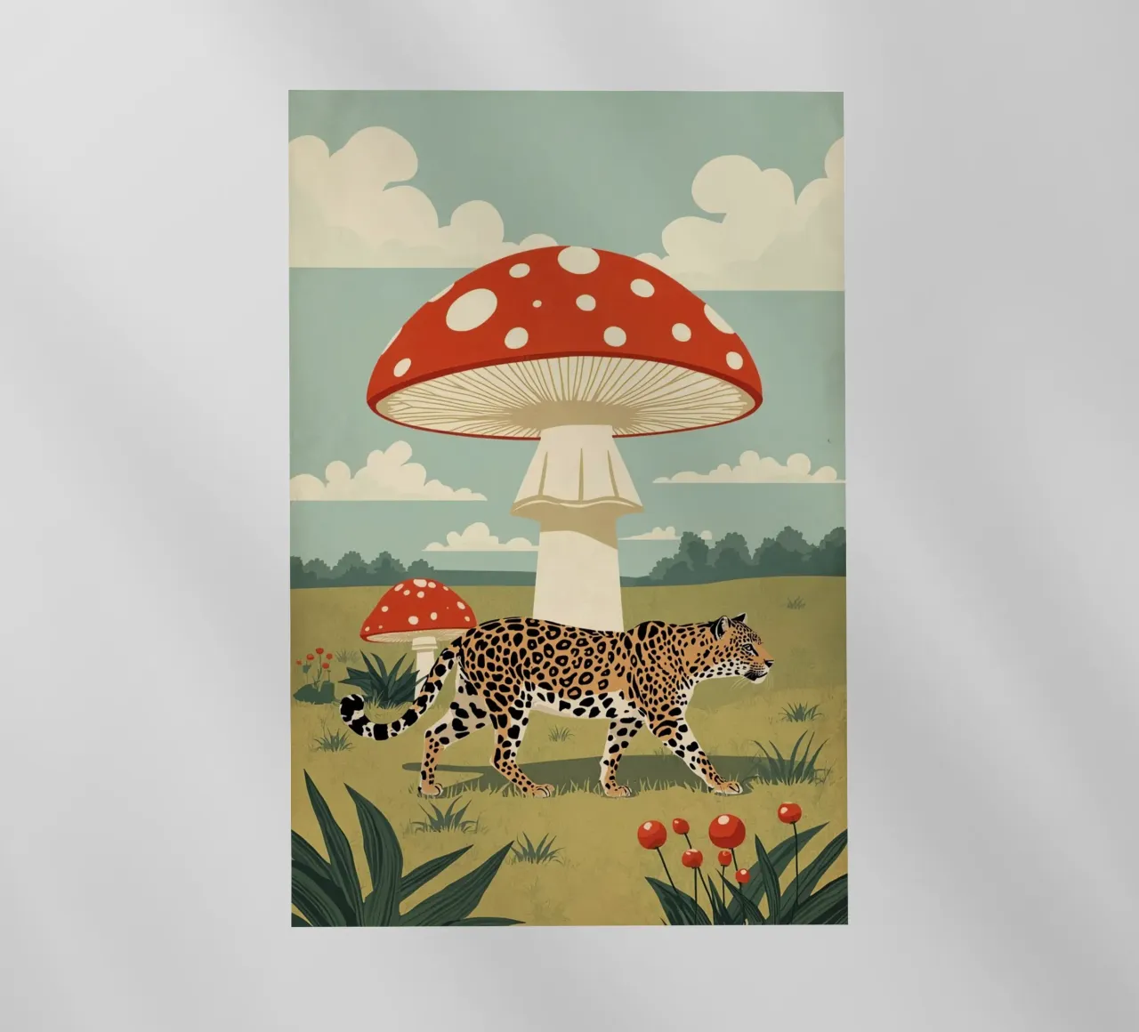 Giaguaro e funghi maculati in un campo pellicola backlit da DesignDoodle