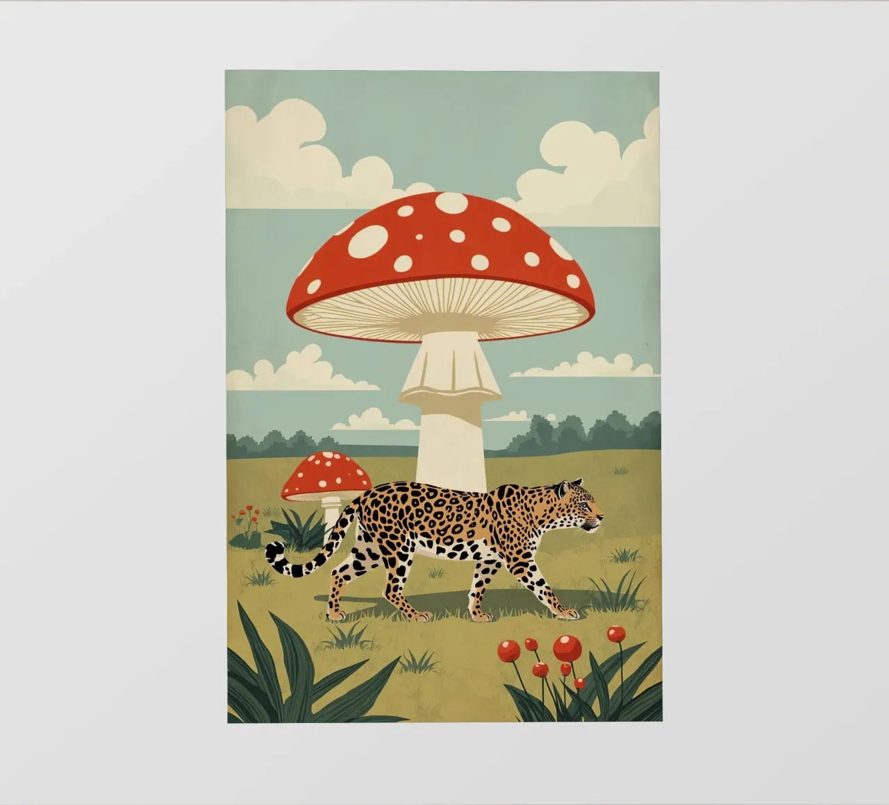 Giaguaro e funghi maculati in un campo pellicola backlit da DesignDoodle