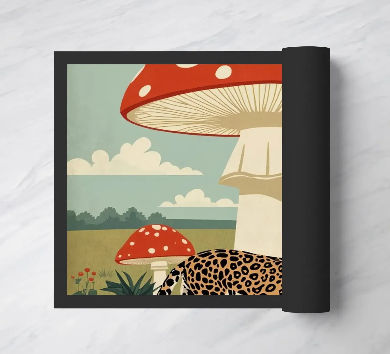 Giaguaro e funghi maculati in un campo zerbino da DesignDoodle