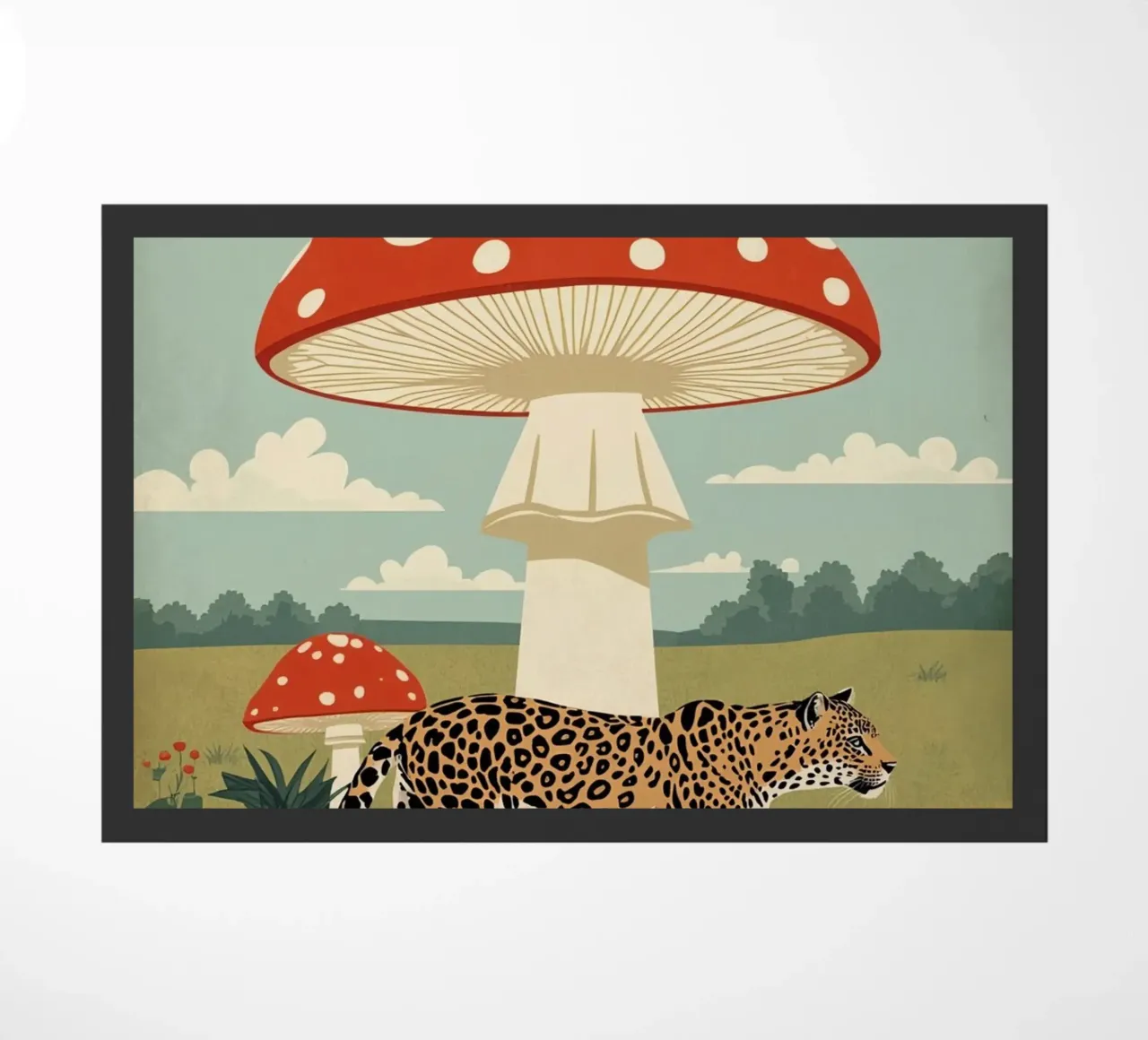 Giaguaro e funghi maculati in un campo zerbino da DesignDoodle