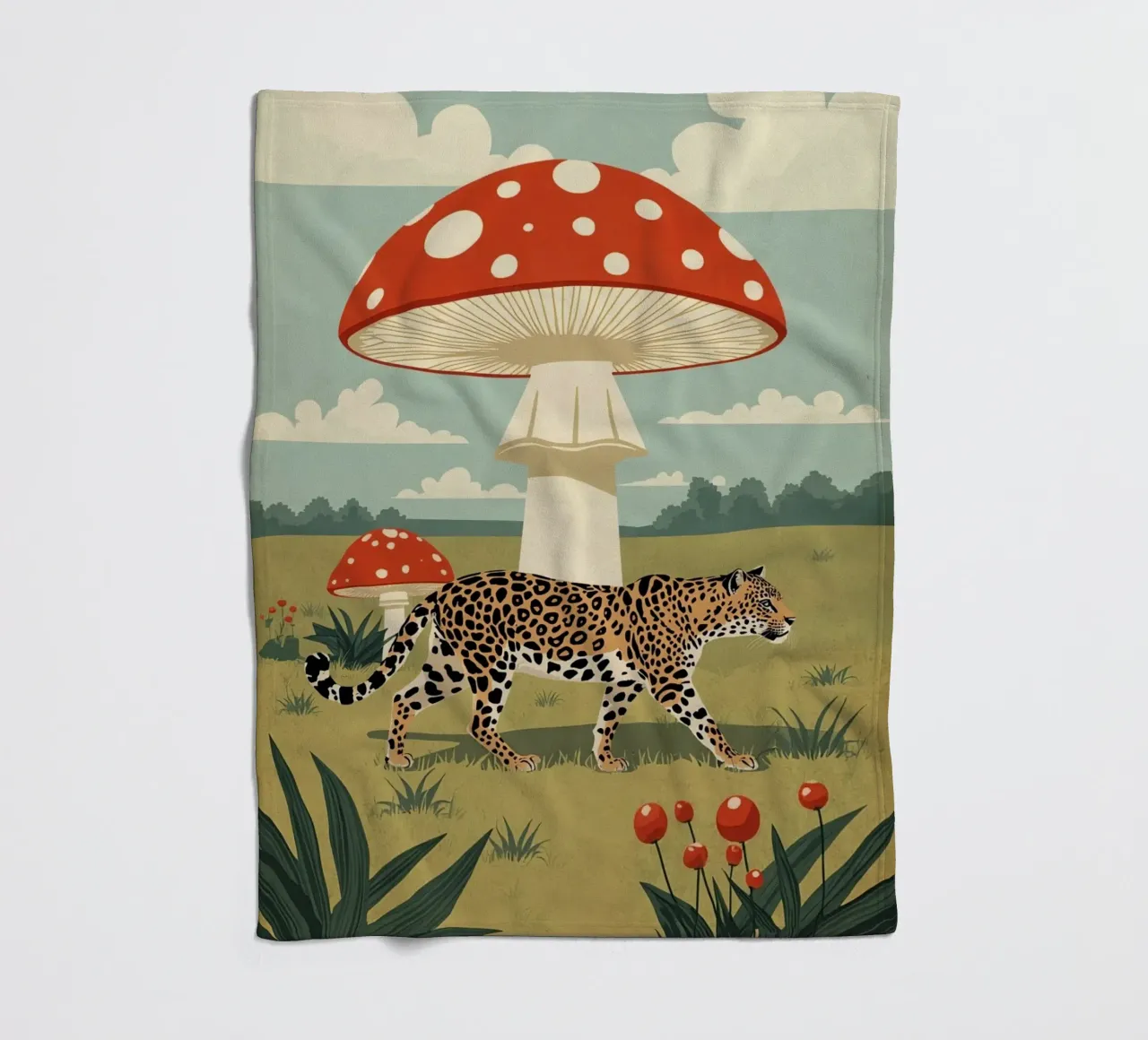 Giaguaro e funghi maculati in un campo coperta in pile da DesignDoodle