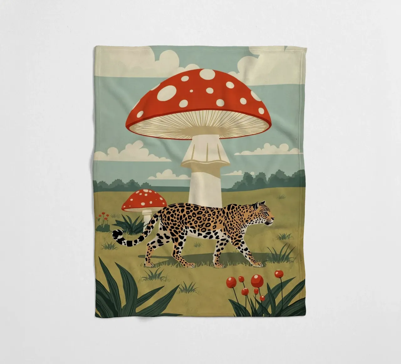 Giaguaro e funghi maculati in un campo coperta in pile da DesignDoodle