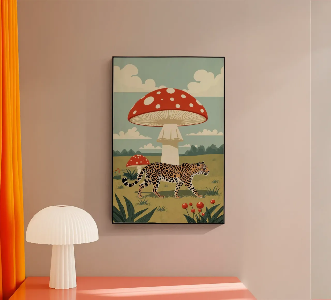 Giaguaro e funghi maculati in un campo plexiglass da DesignDoodle