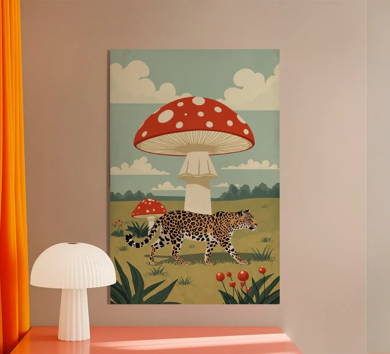 Giaguaro e funghi maculati in un campo plexiglass da DesignDoodle