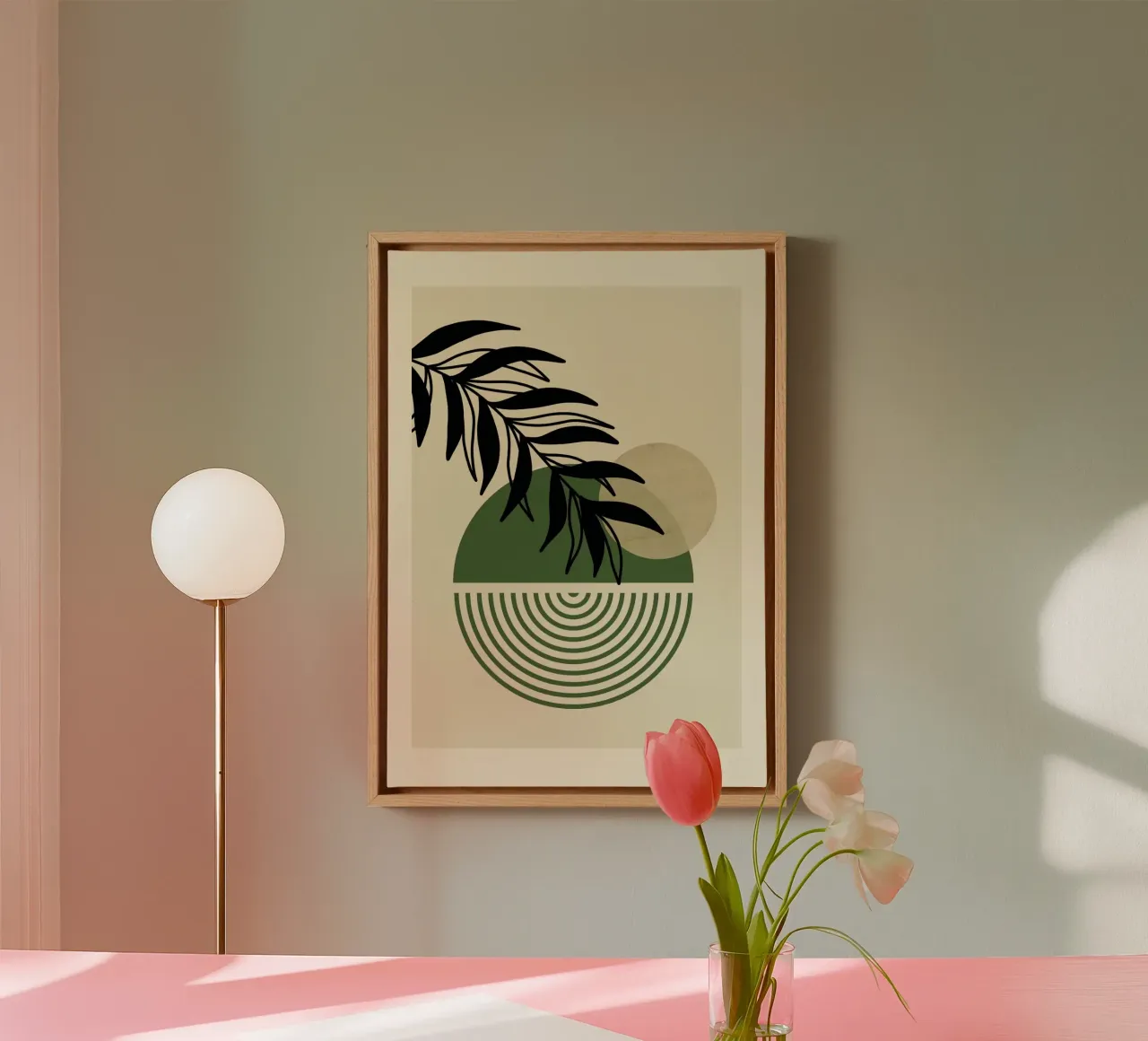 line circle branch tela con Cornice a cassetta da lily